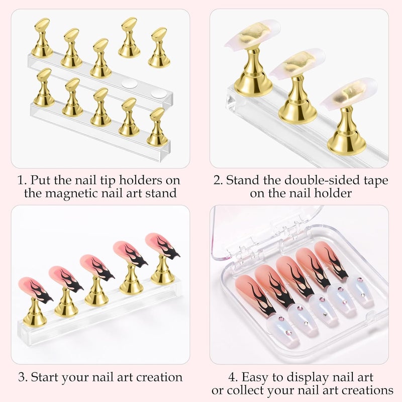 Etercycle Nail Stand Acrylic Nail Art Display Stand Practice Nail Holder for Painting Nails Magnetic Practice Stands with Double-sided Tape For DIY Salon Supplies (Gold) - Image 3